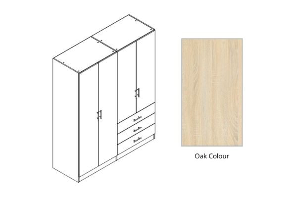 Picture of BESTA 4 DOOR 3 DRAWER Wall Solution Modular Wardrobe (BFGHK) - Oak Colour