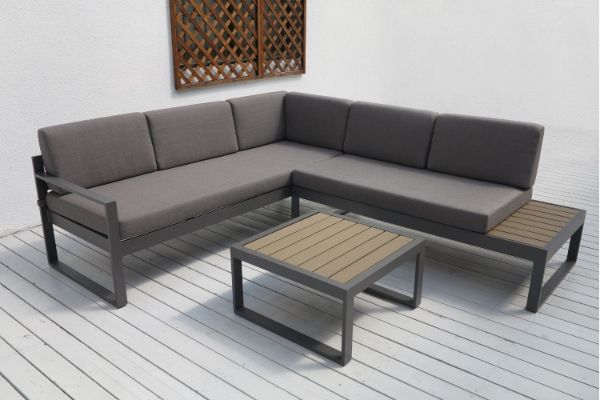 Picture of BELMOND Aluminium Sectional Outdoor Lounge Sofa Set (Dark Grey Cushions + Dark Frame)