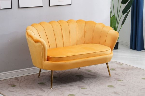 Picture of EVELYN Curved Flared Velvet Loveseat (Yellow)