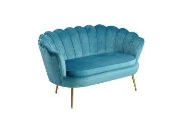 Picture of EVELYN Curved Flared Velvet Love Seat (Blue)