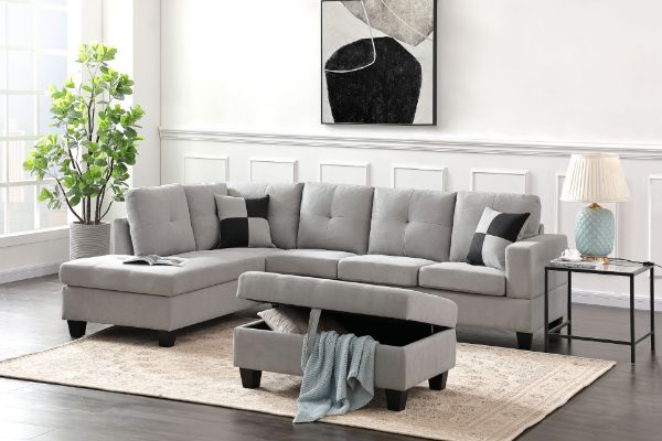 Picture of ADISEN L-Shape Sofa with Ottoman (Light Grey)