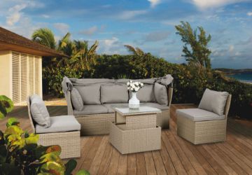 Picture of LAVAL Outdoor Modular Lounge Canopy Sofa Set with Adjustable Coffee Table (Brown)
