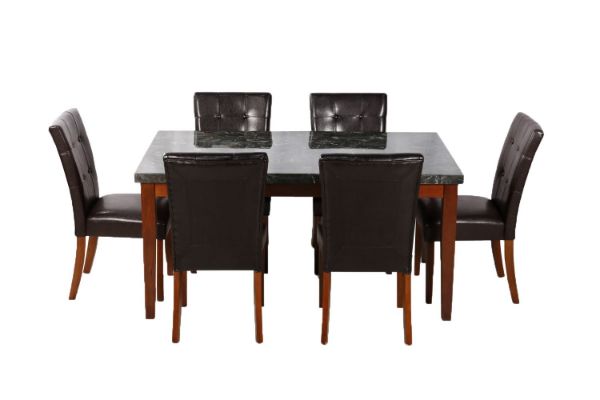 Picture of SOMMERFORD 7PC Marble Top Dining Set (Dark Tiles Pattern) - Dark Brown Chairs