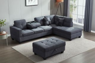 NEBULA Sectional Sofa with Storage Ottoman & Drop-Down Console (Dark Grey)