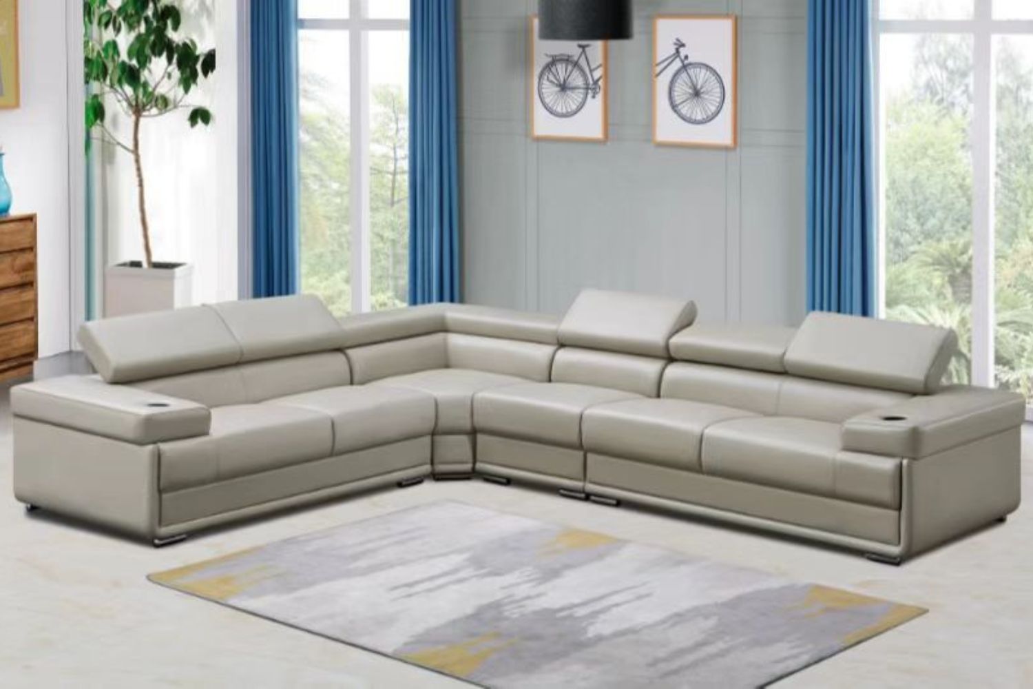 MAXWELL Sectional Air Leather Sofa (Light Grey)