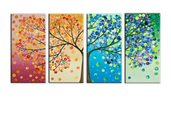 Picture of TREE IN COLOURS - Frameless Canvas Print Wall Art (80cmx40cm) (4 Panels)
