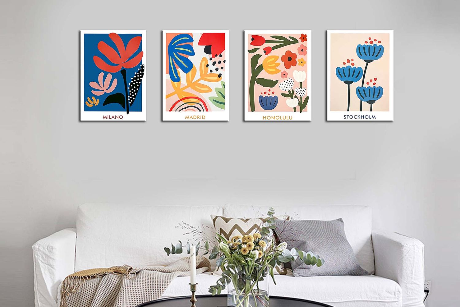 FLOWER MARKETS - Frameless Canvas Print Wall Art (40cmx30cm) (4 Panels)