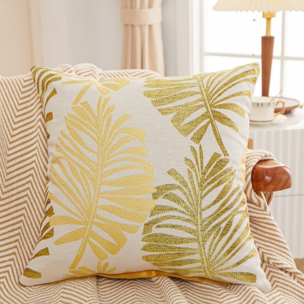 Picture of PALM LEAVES 3D Jacquard Pillow Cushion with Inner - Cushion 62772 Golden (55cmx55cm)