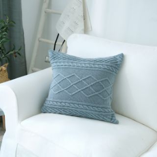 Picture of DIAMOND Pattern Hand-Knitted Pillow Cushion with Inner (45cmx45cm) - Blue