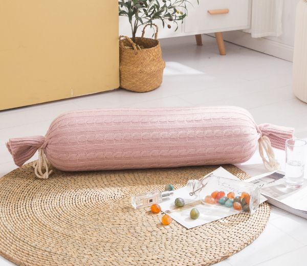 Picture of CANDY STYLE Hand Knit Bolster Cushion with Inner (20cmx20cmx60cm) - Pink