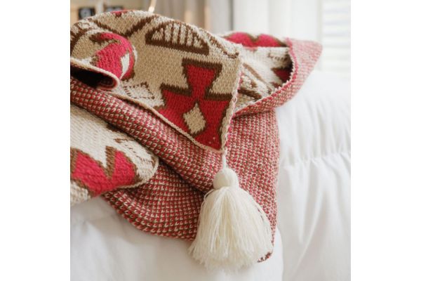 Picture of PROVINCE Knitted Throw Blanket with Tassels 130x170cm (Beige-Coffee-Red)