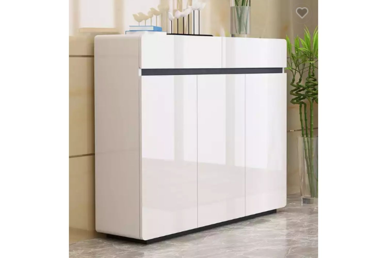 DETROIT 2Drawer 3Door Large Shoe (High Gloss White)