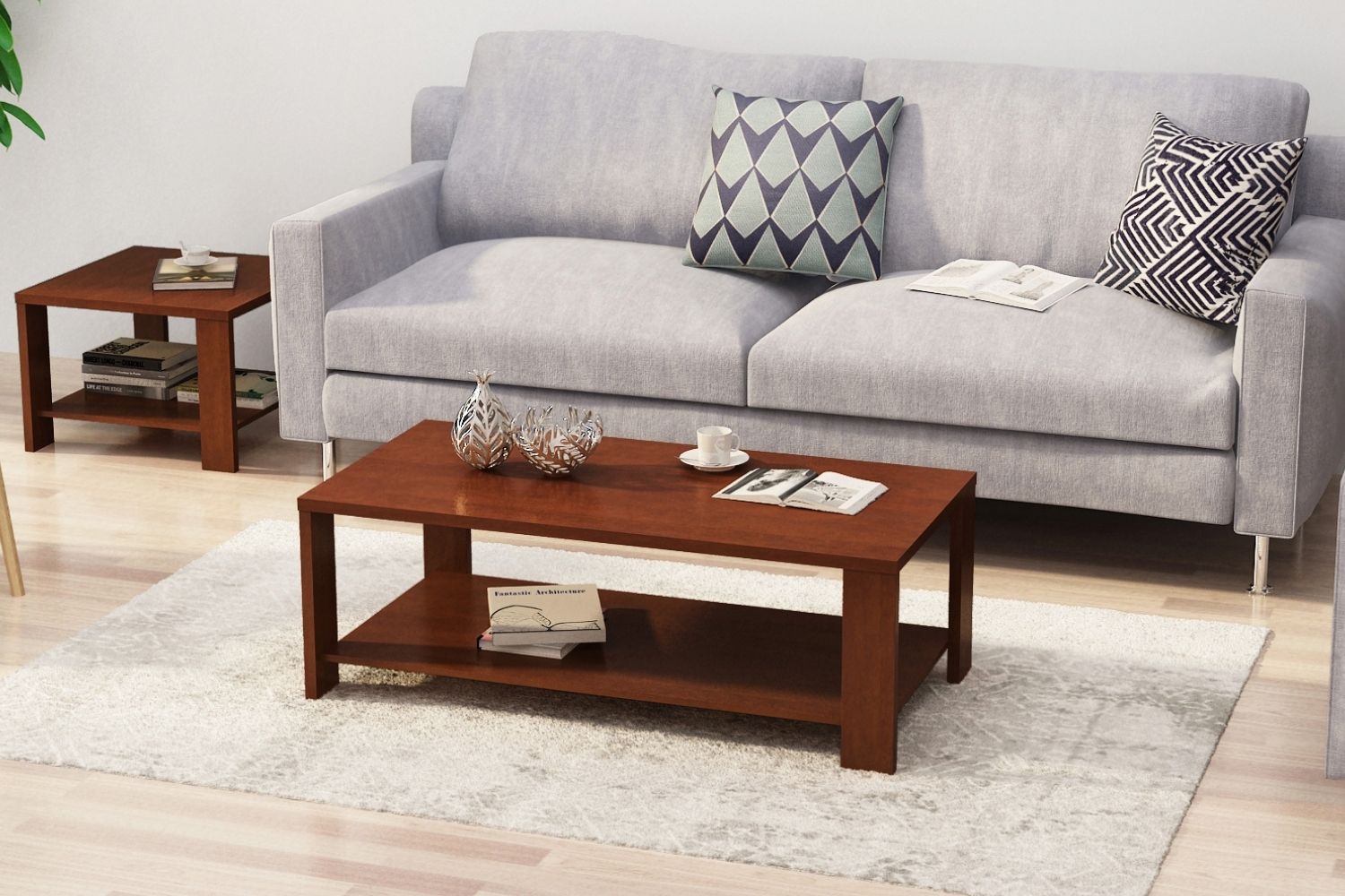 DENVER Coffee Table with Bottom Shelf (Cherry)