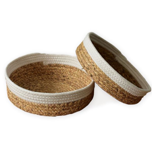 Picture of Jute Rope Bread basket/ Fruit basket *Natural & White  Two Tone - Large Dia 30