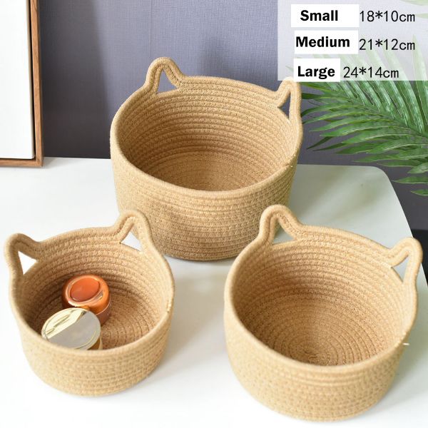 Picture of Cat Ear Shaped Cotton Rope Organizer/ Storage Basket *Natural Color -Medium Size