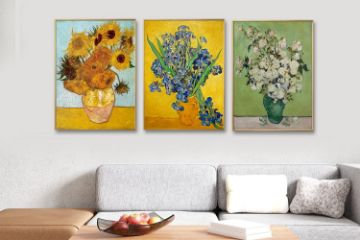 Picture of VASE OF ROSES by Vincent Van Gogh - Golden Frame Canvas Print Wall Art (80cm x 60cm)