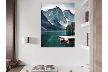 Picture of CANOES IN THE LAKE - Frameless Canvas Print Wall Art (80cm x 60cm)