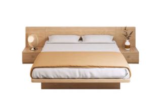 Picture of YORU Japanese Bed Base Set with Headboard (Natural) (All Solid Wood) - 3PC Set (Queen)