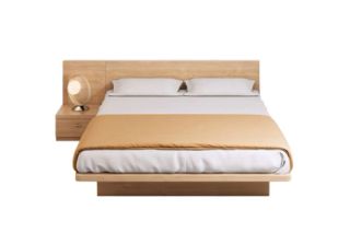 Picture of YORU Japanese Bed Base Set with Headboard (Natural) (All Solid Wood) - 2PC Set (Queen)