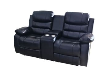 Picture of ALESSANDRO Air Leather 2 Seater Reclining Sofa with Cup Holders (Black)