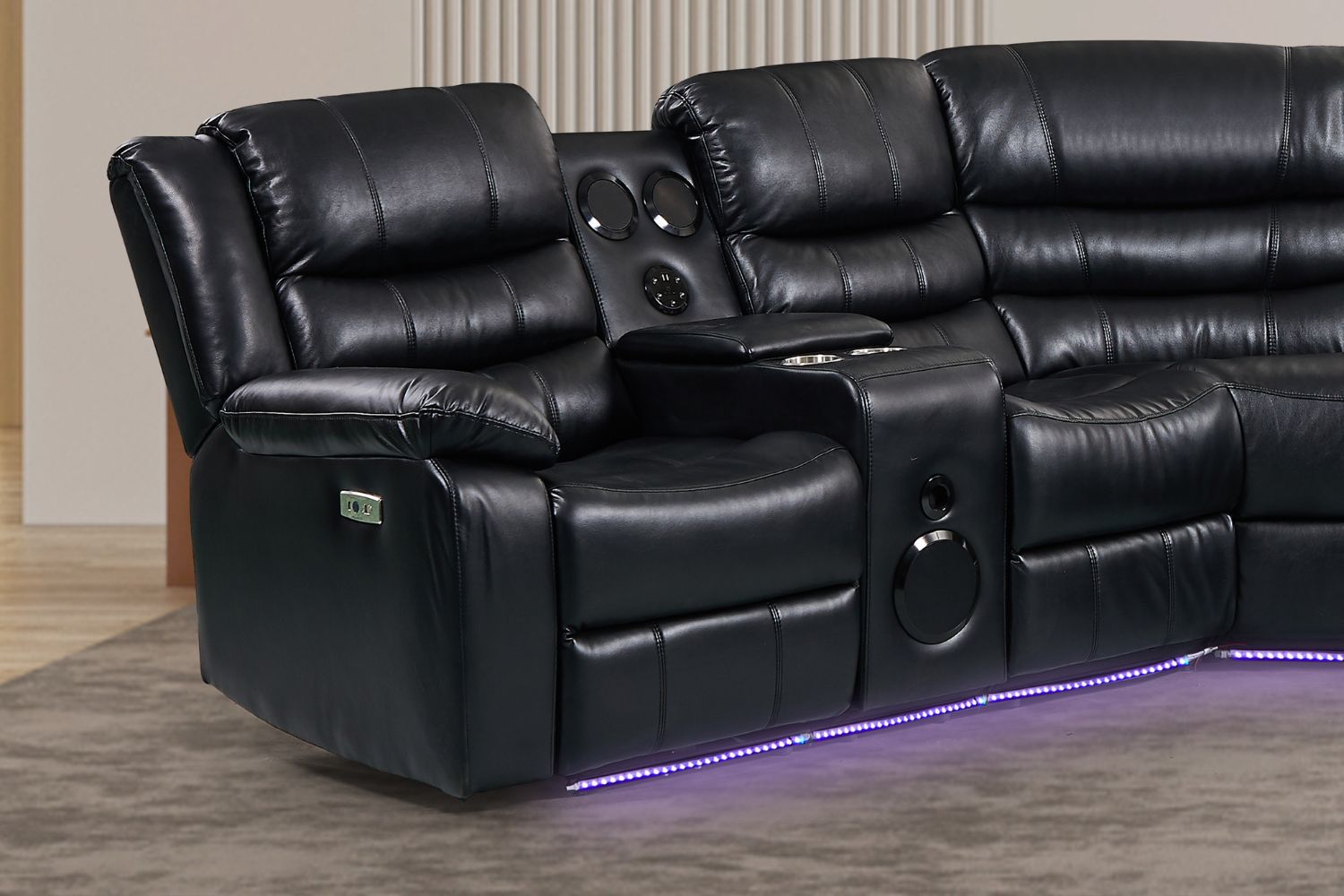 0052880 Modena Air Leather Sectional Power Reclining Sofa With Led Speaker Black 