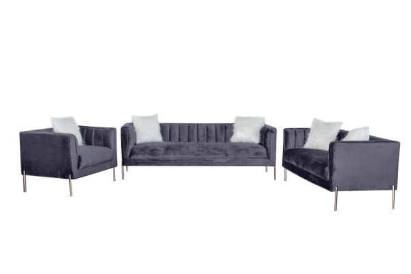 Picture of LARKIN Velvet Sofa Range (Grey) - 3+2+1 Sofa Set