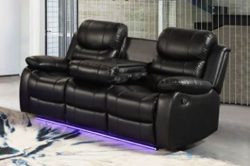 Picture of MODENA Reclining Sofa with LED (Black) - 3 Seat with Drop Down Cup Holders (3RRC)