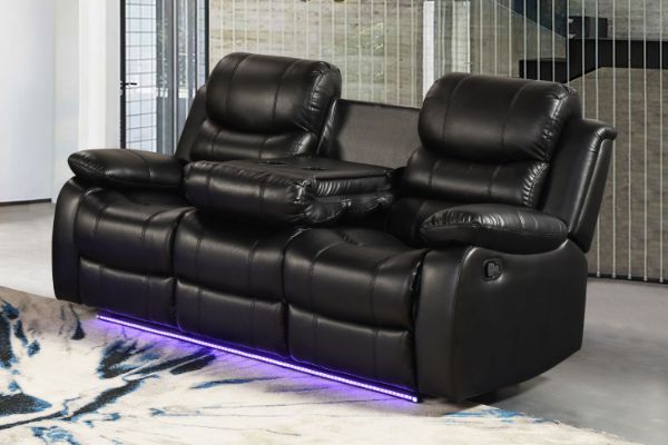 Picture of MODENA Reclining Sofa with LED (Black) - 3 Seat with Drop Down Cup Holders (3RRC)
