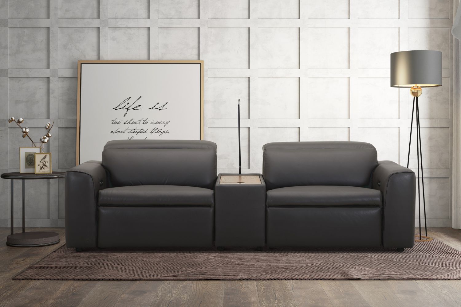 MONTEMART 100 Genuine Leather Power Reclining Sofa with Light