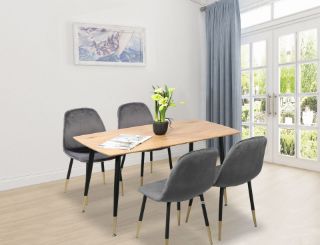 Picture of BIJOK 140 5PC Dining Set (Oak Finish Table & Grey Chairs)