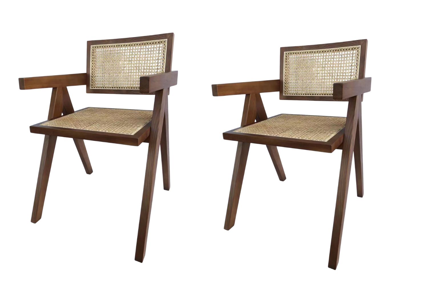 CHANDIGARH Solid Rubber Wood with Real Rattan Arm Chair (Walnut) 2