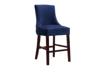 Picture of FRANKLIN Velvet Counter Chair Solid Rubber Wood Legs (Navy Blue) - 2 Chairs in 1 Carton
