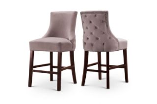 Picture of FRANKLIN Velvet Counter Chair Solid Rubber Wood Legs (Pink) - 2 Chairs in 1 Carton