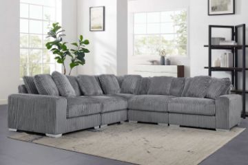 Picture of WINSTON Corduroy Velvet Modular Sofa (Grey) - 5PC Big Corner Set