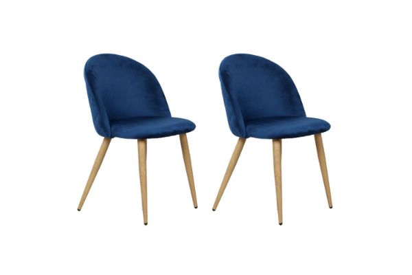 Picture of SOLIS Velvet Dining Chair with Wood Color Metal Legs (Blue) - 2 Chairs in 1 Carton