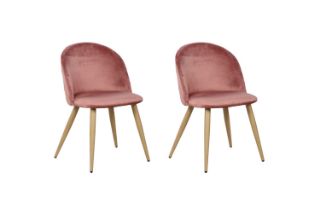 Picture of SOLIS Velvet Dining Chair with Wood Color Metal Legs (Rose Pink) - 2 Chairs in 1 Carton