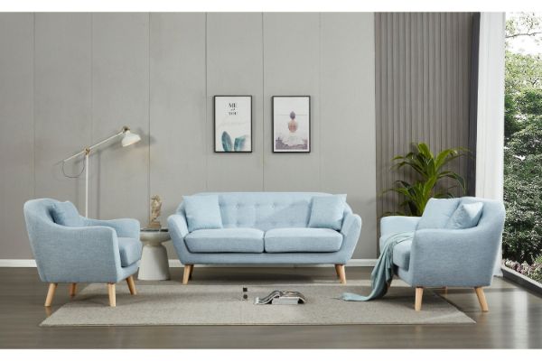 Picture of LUNA Sofa with Pillows (Light Blue) - 3+2+1 Sofa Set