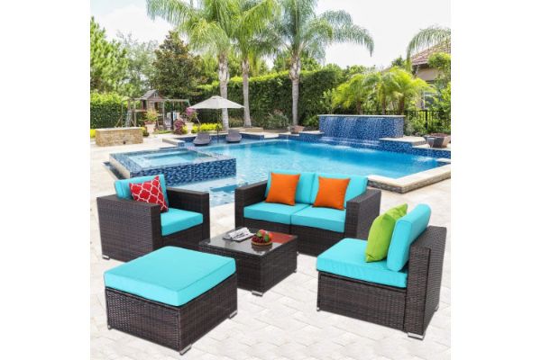 Picture of HAMPTON 6PC Modular Outdoor Lounge Sofa Set (Mix Brown and Blue)