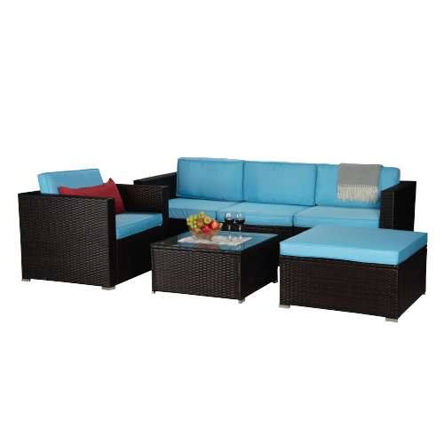 HAMPTON 6PCS Outdoor Modular Patio Sofa Set (Mix Brown and Blue)