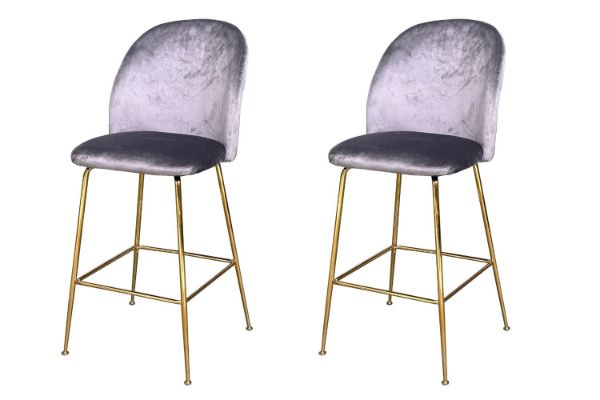 Picture of MILAN Velvet Barstool (Grey) - 2 Chairs in 1 Carton