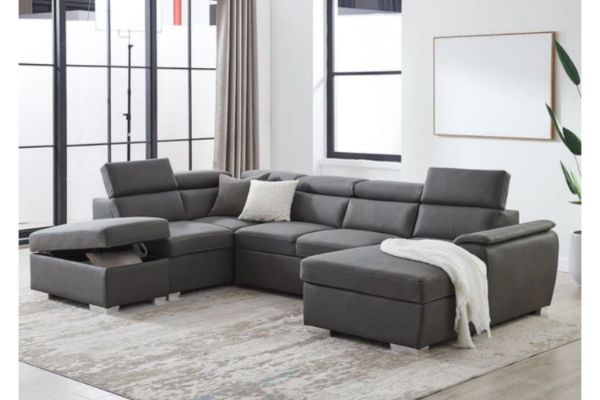 0059452 Noah Sectional Pull Out Sofa Bed Dark Grey Facing Right 600 