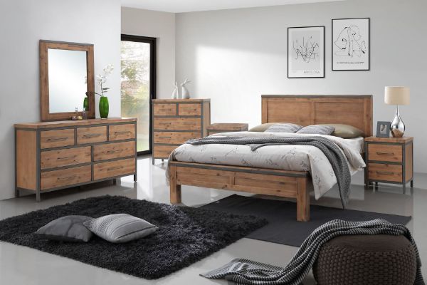 Picture of KANSAS Bedroom Combo in Super King Size (Acacia Wood) - 6PC Combo