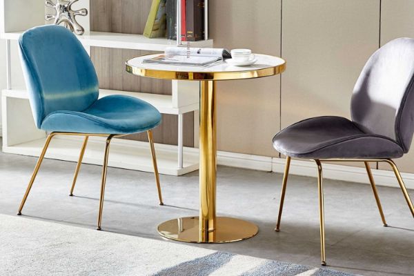 Picture of SYNE Marble Top Stainless Steel D80 Round Dining Table (Gold Chrome)