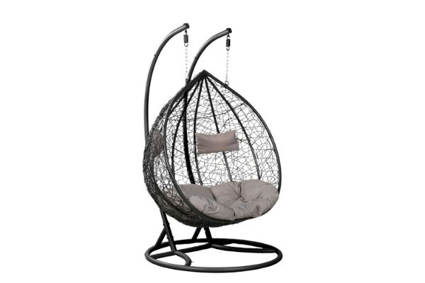 Picture of MALAM Outdoor Double Seat Rattan Hanging Egg Chair (Black)