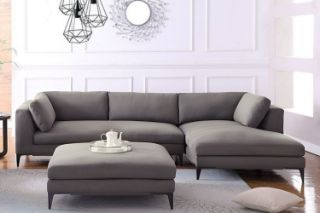 Picture of AMELIE Memory Foam Fabric Sectional Sofa (Dark Grey) - Chaise Facing Right with Ottoman