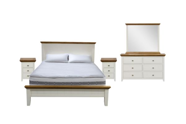 Picture of NOTTINGHAM Solid Oak Wood Bed Frame (White) - 5PC King