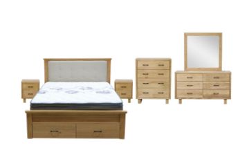 Picture of LYNWOOD 4PC/5PC/6PC Solid Tasmanian Oak Wood Bedroom Set in Queen Size