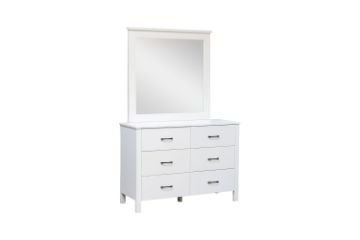 Picture of CLOUDWOOD 6-Drawer Dresser with Mirror (Solid Pinewood) (White)