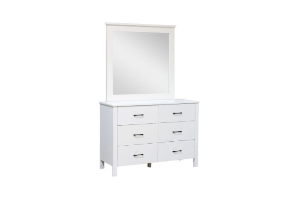 Picture of CLOUDWOOD 6-Drawer Solid Pinewood Dresser with Mirror (White)