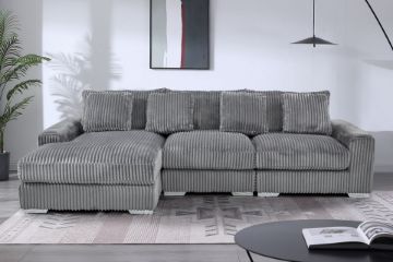 Picture of WINSTON Corduroy Modular Sectional  Sofa (Grey) - Chaise Facing Left with Ottoman (4PC Set)